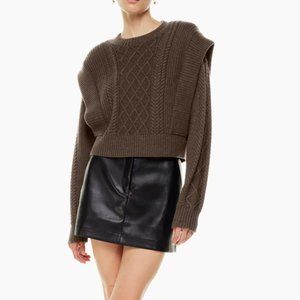 ARITZIA Babaton 100% Merino Wool Brown  Seek Cable-Knit Sweater Sz M